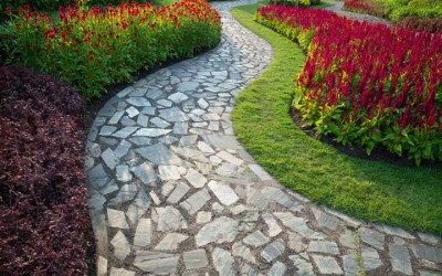 beautiful stone path in landscaped garden